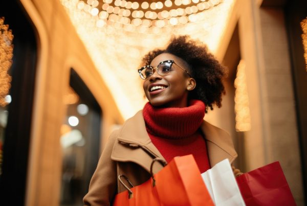 African American female shopping with bags