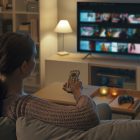woman at home watching TV
